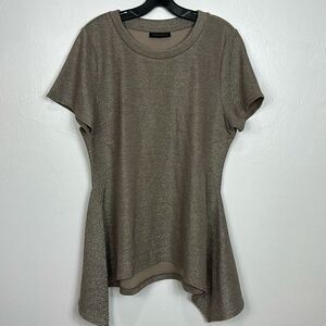 Donna Karan Short Sleeve Sharkbite Hem Metallic Tunic Top Size L